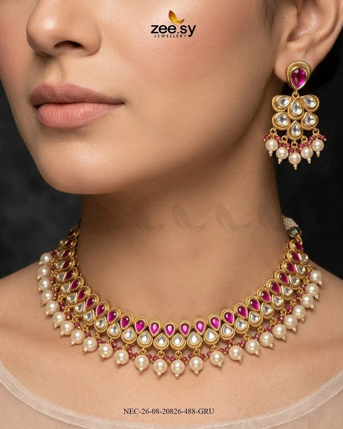 Sia Hanging Pearl Necklace Set Necklace Sets - Zeesy Jewellery Pakistan | Premium Artificial & Imitation Jewellery