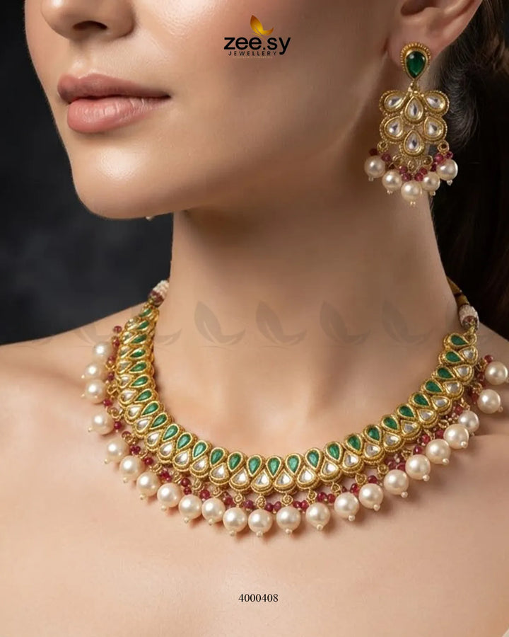 Sia Hanging Pearl Necklace Set Necklace Sets - Zeesy Jewellery Pakistan | Premium Artificial & Imitation Jewellery
