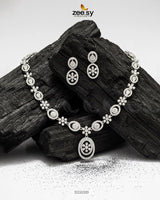 Dainty Oval Floral Necklace Set Silver - Zeesy Jewellery