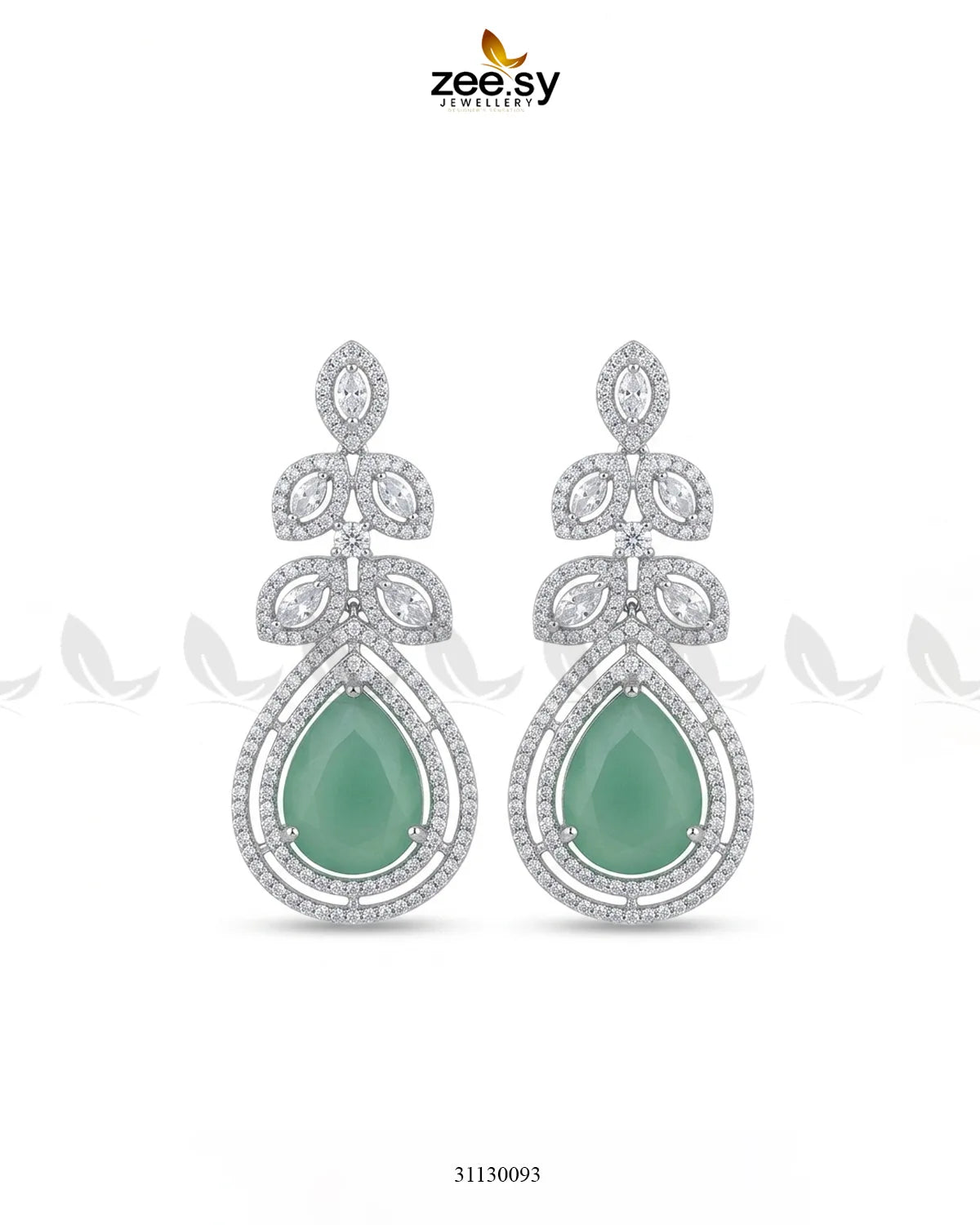 Silver Bella Drop Dangle Earrings Silver Mint Green Earrings - Zeesy Jewellery Pakistan | Premium Artificial & Imitation Jewellery