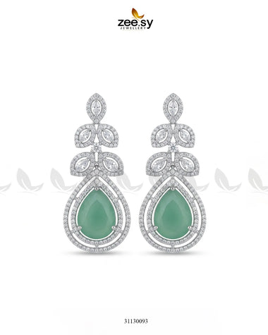 Silver Bella Drop Dangle Earrings Silver Mint Green Earrings - Zeesy Jewellery Pakistan | Premium Artificial & Imitation Jewellery