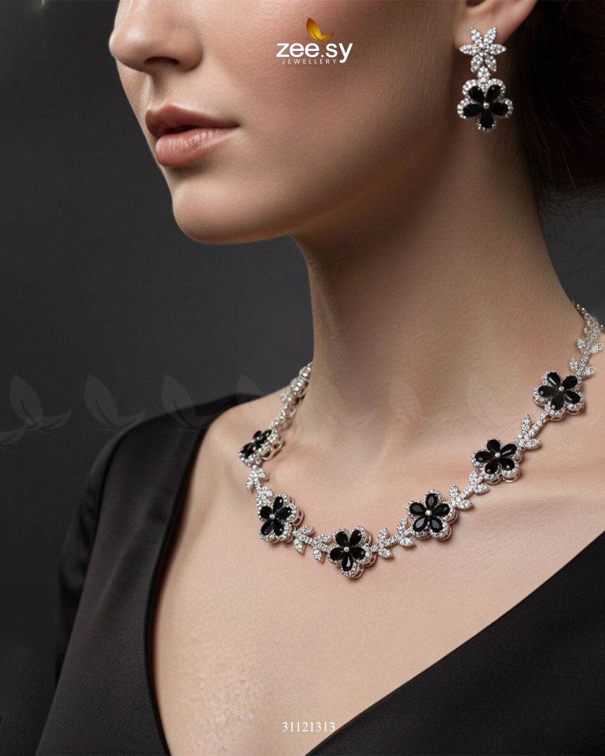 Floral Cubic Stone Necklace Set - Zeesy Jewellery