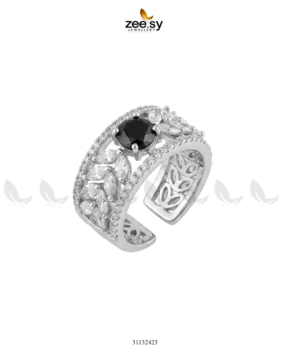 Silver Bloom Leaf Stone Ring Finger Ring - Zeesy Jewellery Pakistan | Premium Artificial & Imitation Jewellery