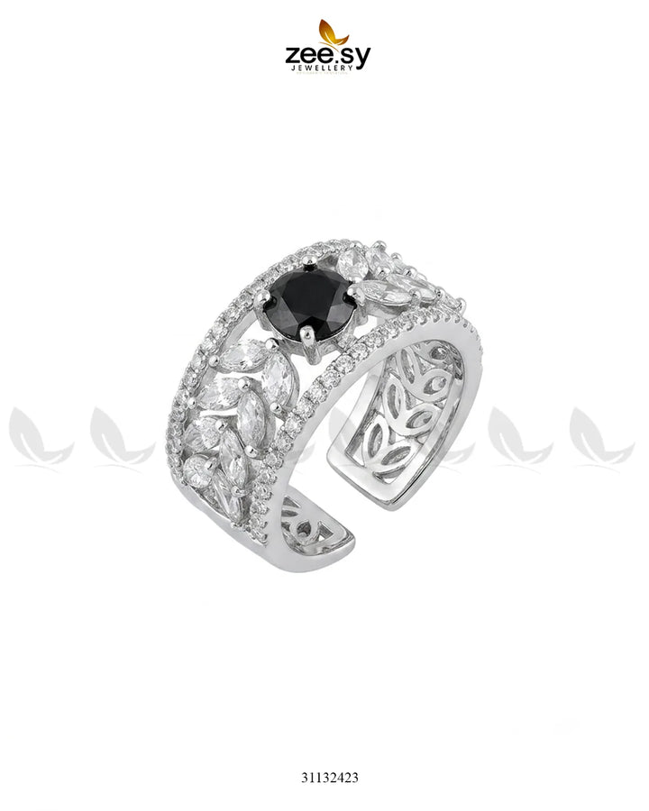 Silver Bloom Leaf Stone Ring Finger Ring - Zeesy Jewellery Pakistan | Premium Artificial & Imitation Jewellery
