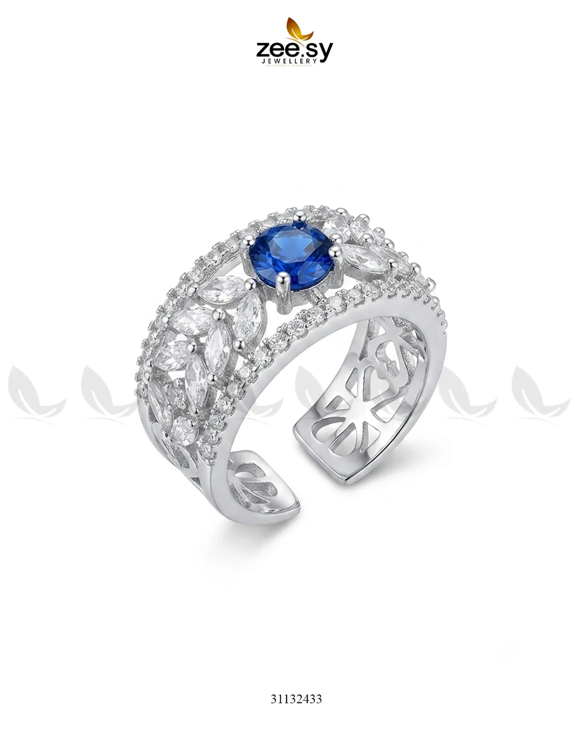 Silver Bloom Leaf Stone Ring Finger Ring - Zeesy Jewellery Pakistan | Premium Artificial & Imitation Jewellery