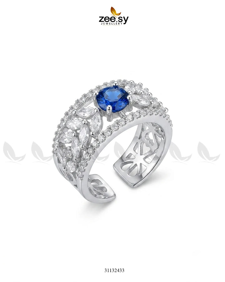 Silver Bloom Leaf Stone Ring Finger Ring - Zeesy Jewellery Pakistan | Premium Artificial & Imitation Jewellery