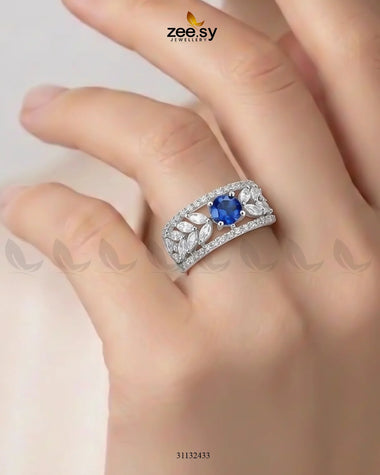 Silver Bloom Leaf Stone Ring Silver Blue Finger Ring - Zeesy Jewellery Pakistan | Premium Artificial & Imitation Jewellery