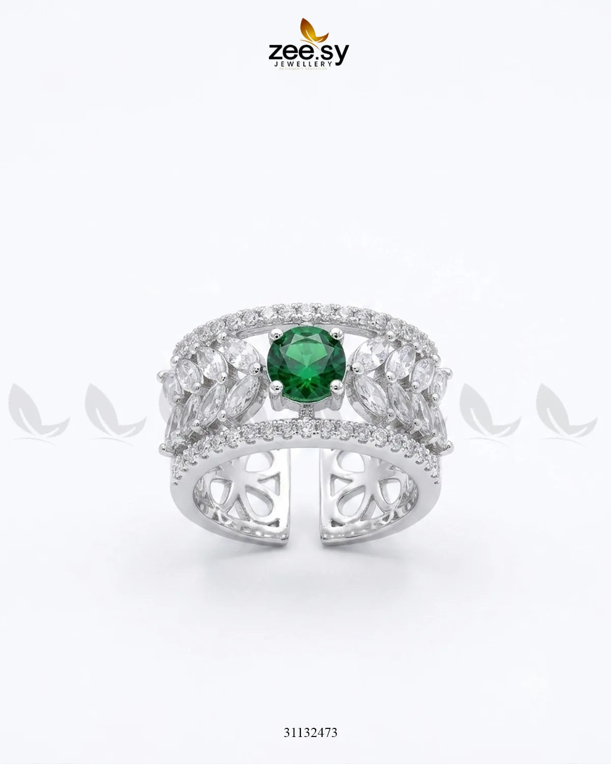 Silver Bloom Leaf Stone Ring Finger Ring - Zeesy Jewellery Pakistan | Premium Artificial & Imitation Jewellery