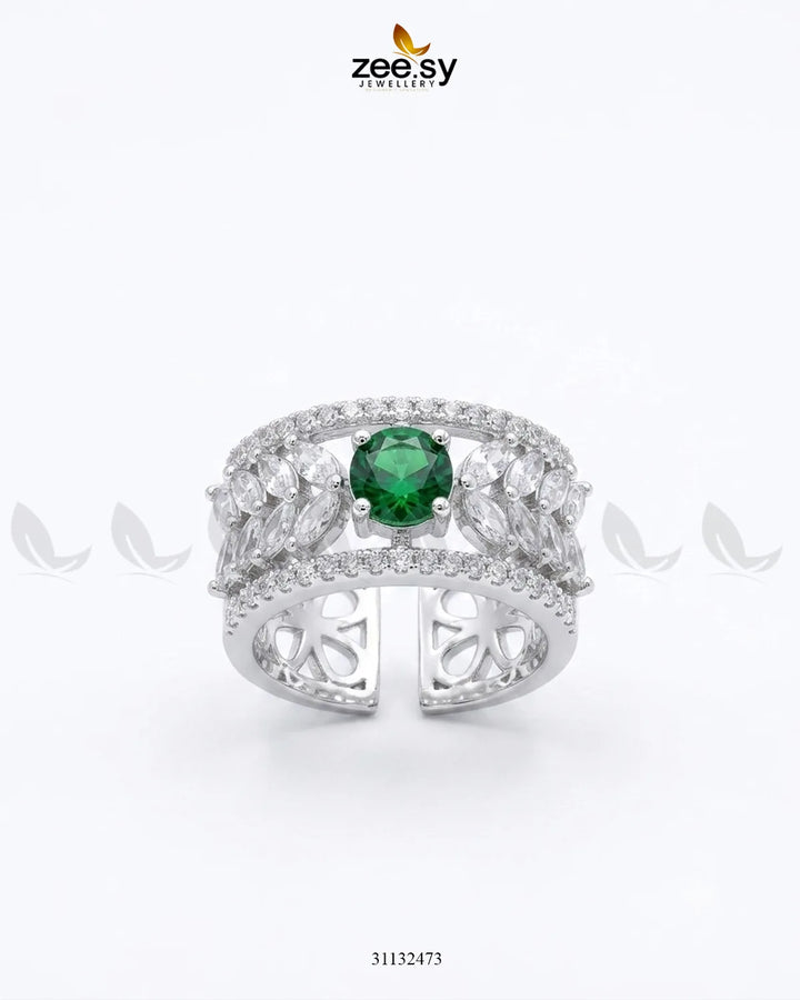 Silver Bloom Leaf Stone Ring Finger Ring - Zeesy Jewellery Pakistan | Premium Artificial & Imitation Jewellery