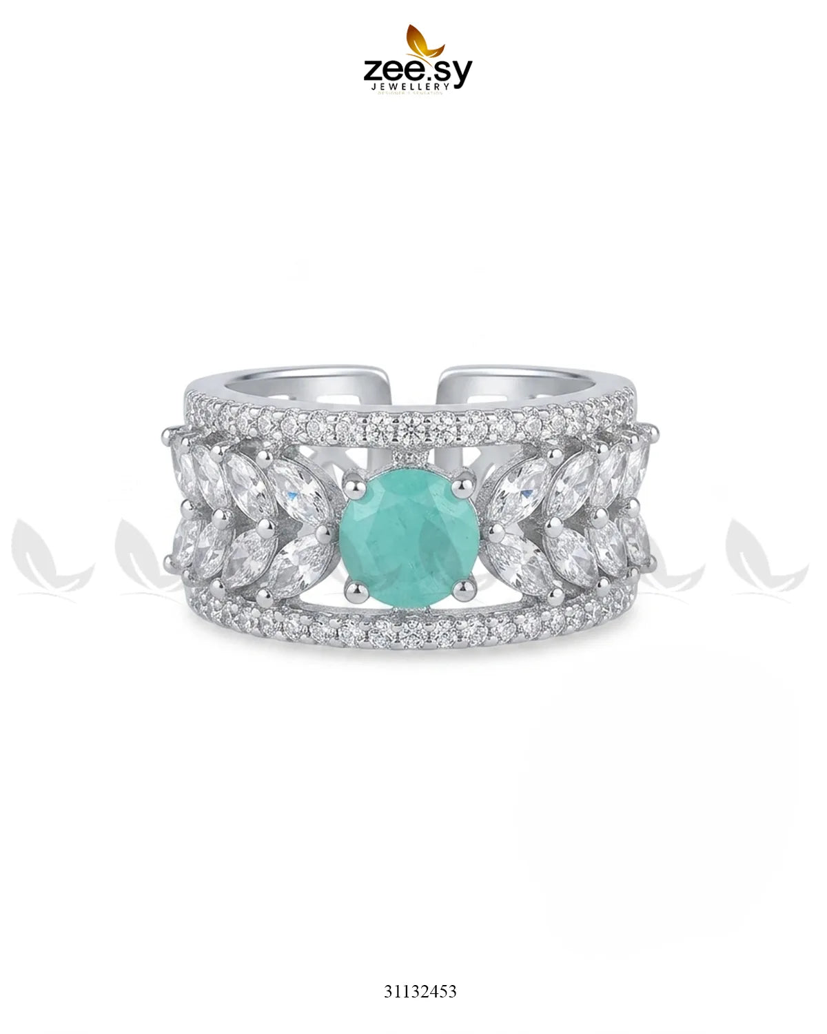 Silver Bloom Leaf Stone Ring Finger Ring - Zeesy Jewellery Pakistan | Premium Artificial & Imitation Jewellery