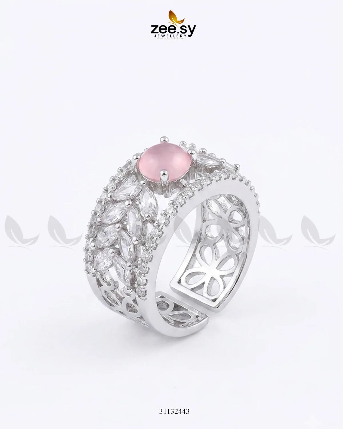 Silver Bloom Leaf Stone Ring Finger Ring - Zeesy Jewellery Pakistan | Premium Artificial & Imitation Jewellery