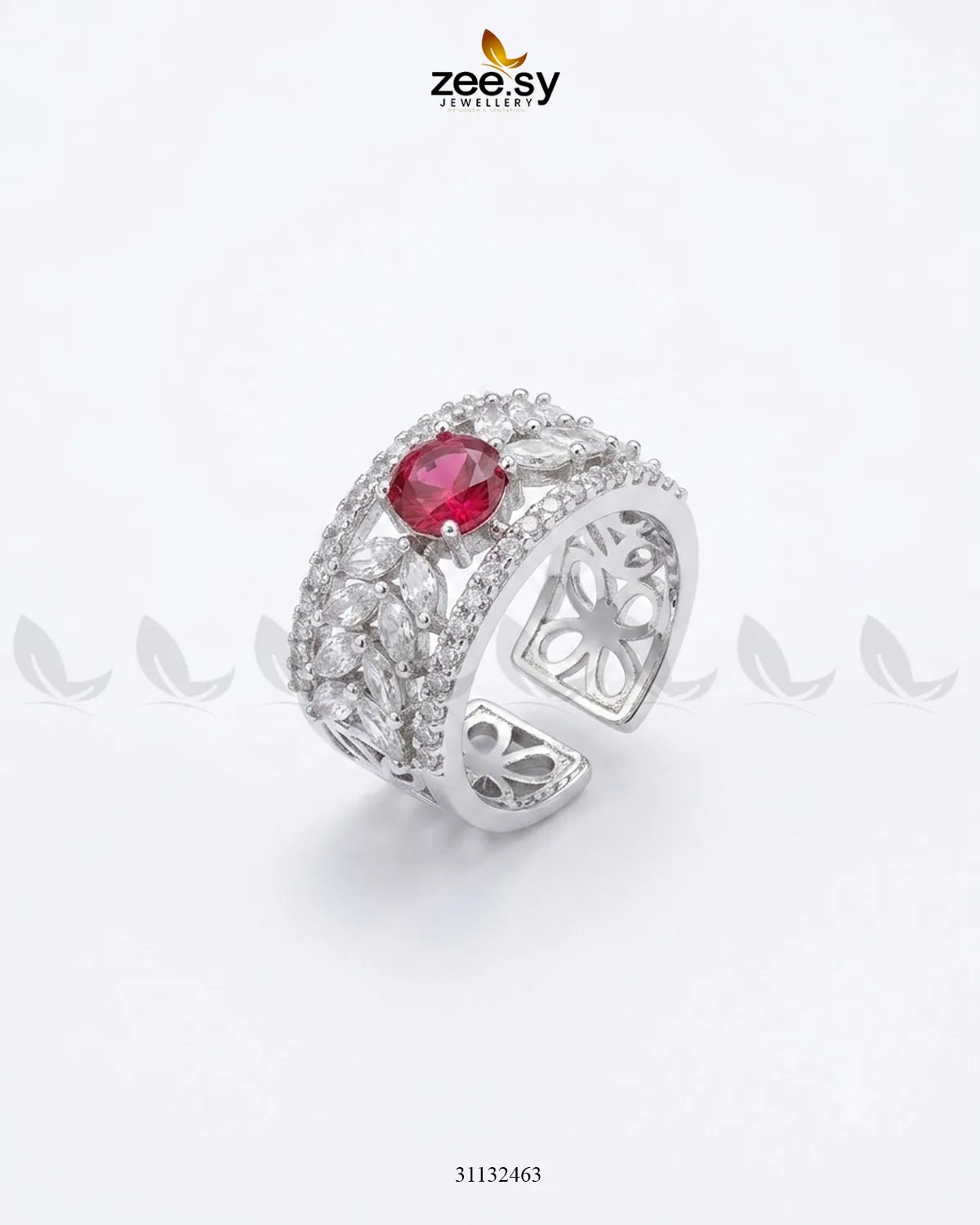 Silver Bloom Leaf Stone Ring Finger Ring - Zeesy Jewellery Pakistan | Premium Artificial & Imitation Jewellery