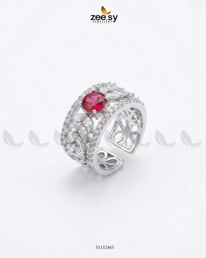 Silver Bloom Leaf Stone Ring Finger Ring - Zeesy Jewellery Pakistan | Premium Artificial & Imitation Jewellery