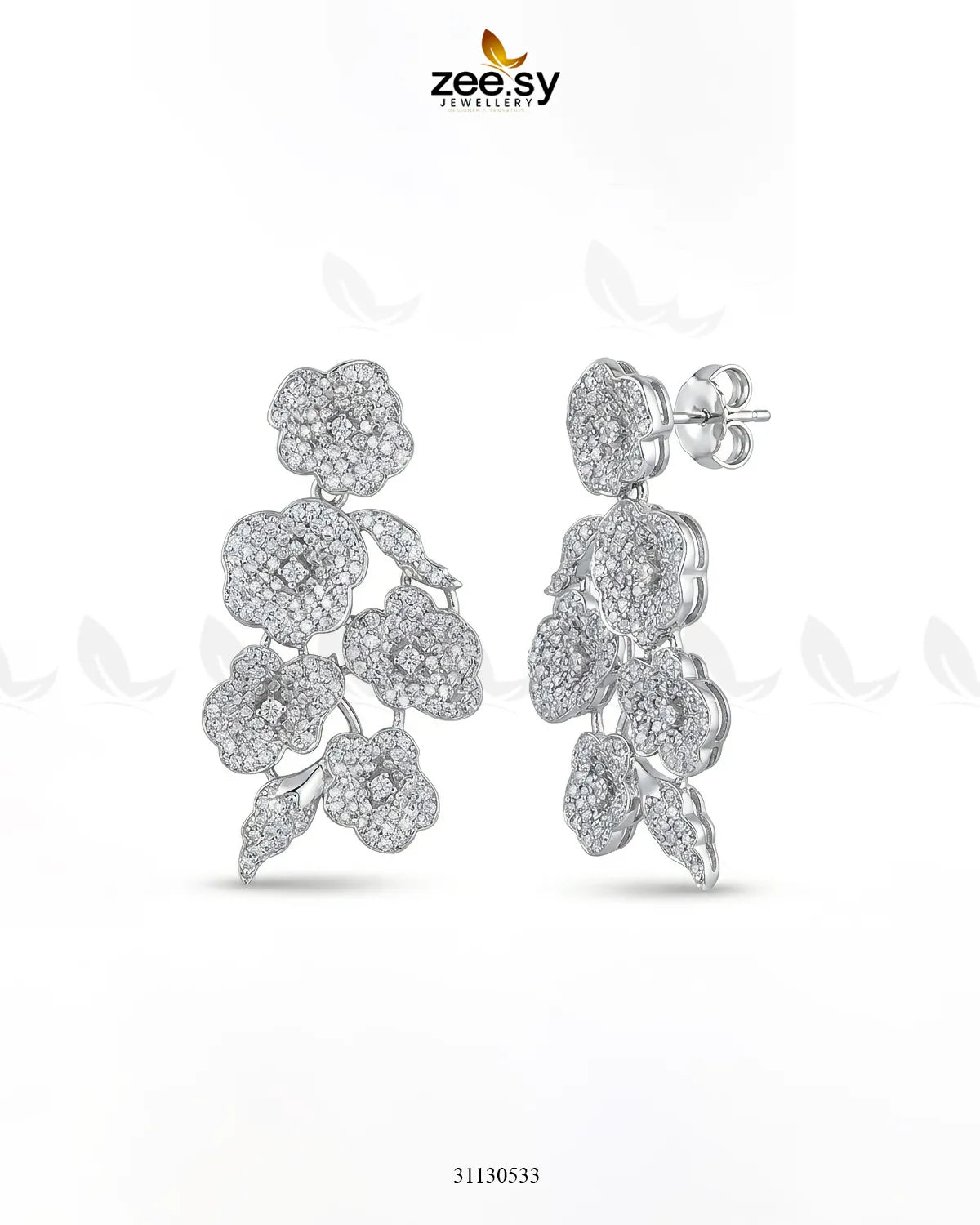 Silver Blossom Cluster Pave Earrings Earrings - Zeesy Jewellery Pakistan | Premium Artificial & Imitation Jewellery