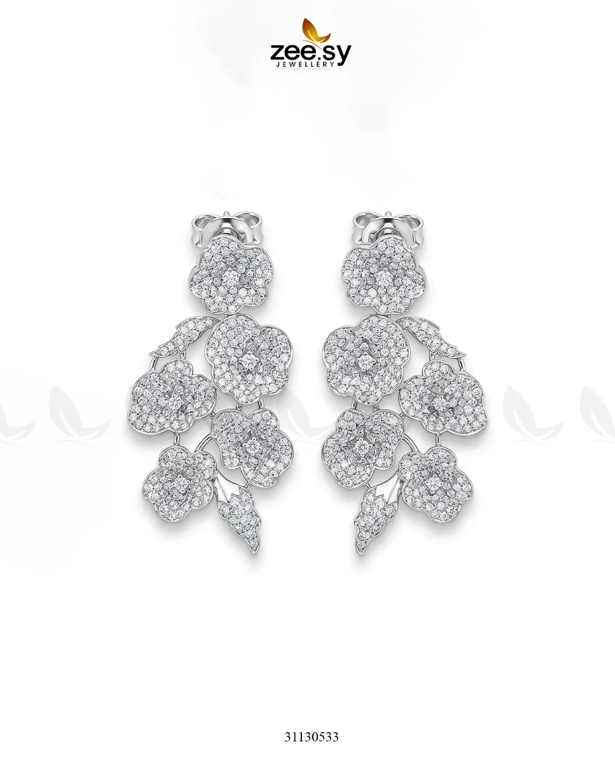 Silver Blossom Cluster Pave Earrings Earrings - Zeesy Jewellery Pakistan | Premium Artificial & Imitation Jewellery