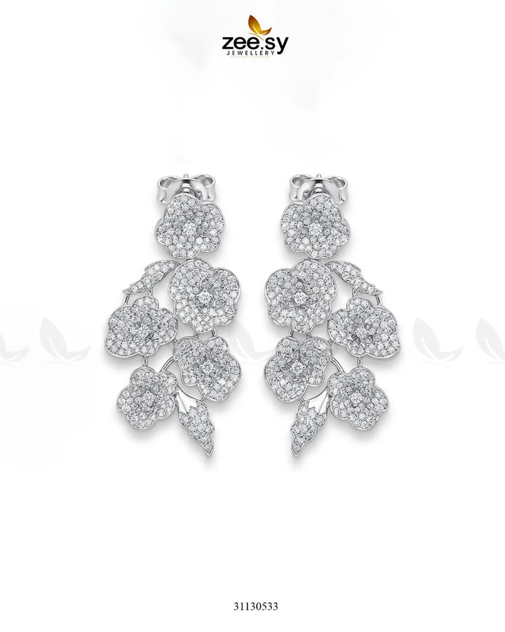 Silver Blossom Cluster Pave Earrings Earrings - Zeesy Jewellery Pakistan | Premium Artificial & Imitation Jewellery