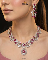 Silver Bold Stone Necklace Set - Zeesy.pk