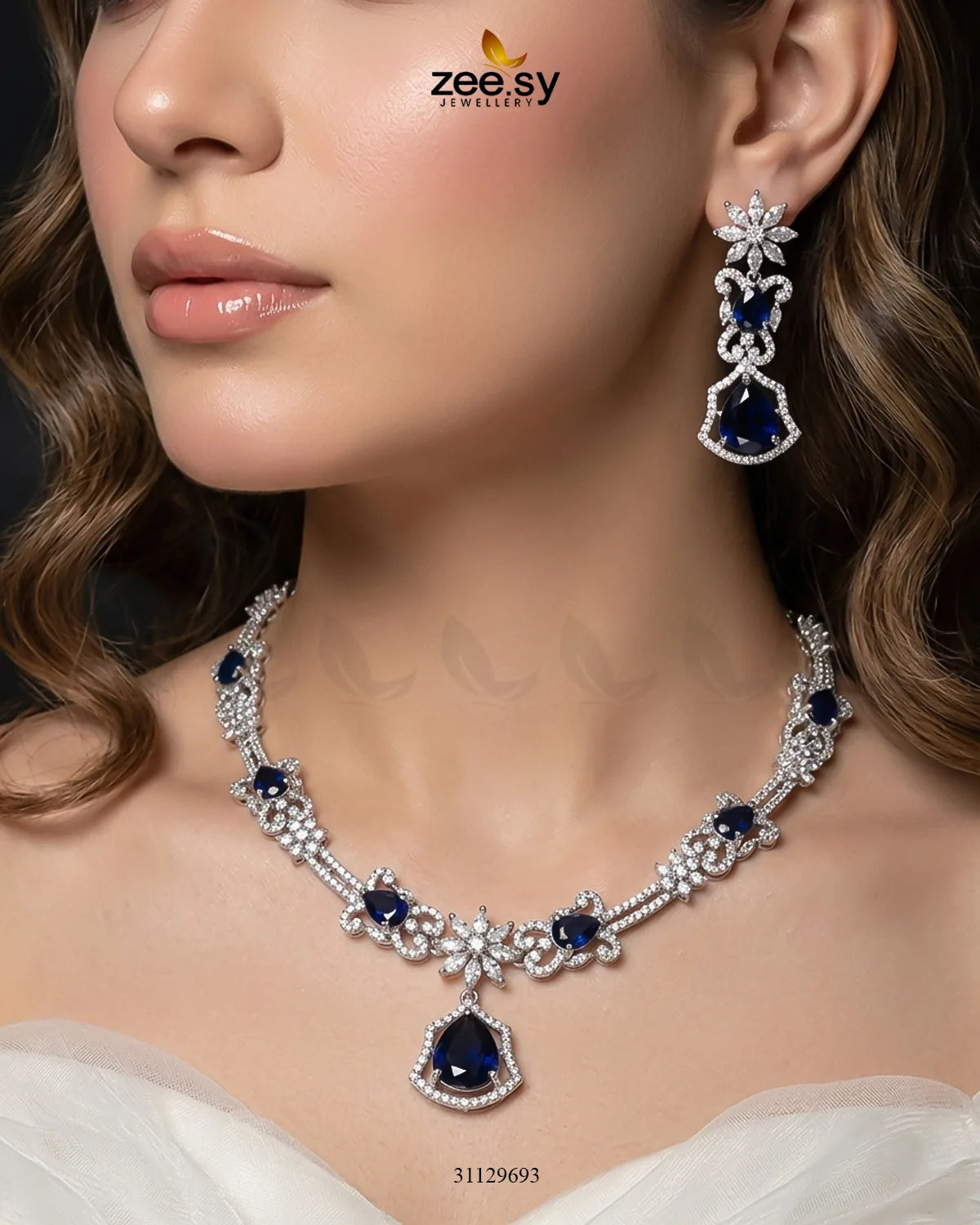 Silver Cocktail Stone Necklace Set Necklace Sets - Zeesy Jewellery Pakistan | Premium Artificial & Imitation Jewellery