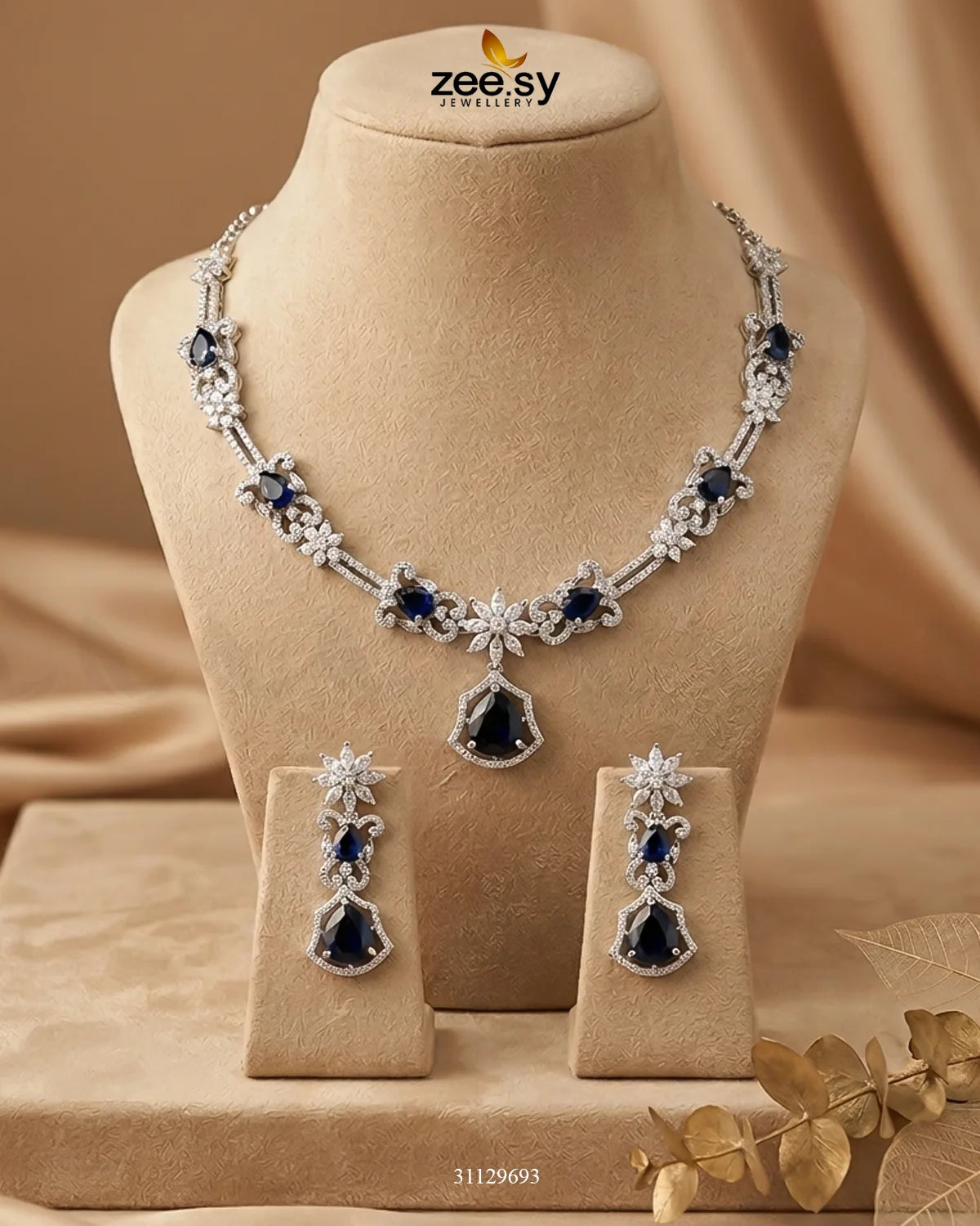 Silver Cocktail Stone Necklace Set Silver Blue Necklace Sets - Zeesy Jewellery Pakistan | Premium Artificial & Imitation Jewellery