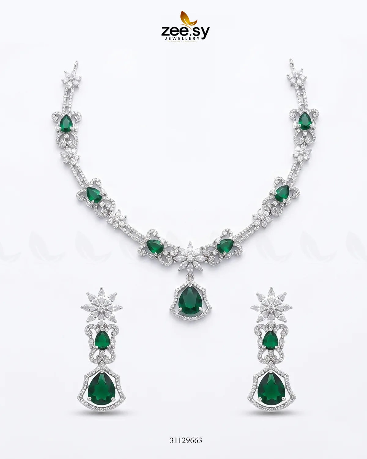 Silver Cocktail Stone Necklace Set Necklace Sets - Zeesy Jewellery Pakistan | Premium Artificial & Imitation Jewellery