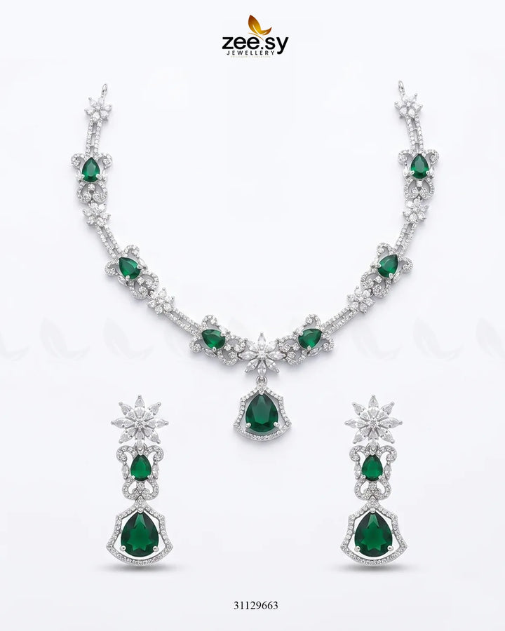 Silver Cocktail Stone Necklace Set Necklace Sets - Zeesy Jewellery Pakistan | Premium Artificial & Imitation Jewellery