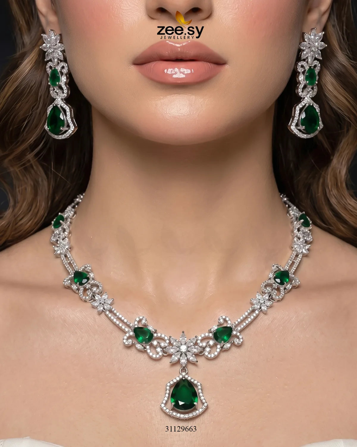 Silver Cocktail Stone Necklace Set Necklace Sets - Zeesy Jewellery Pakistan | Premium Artificial & Imitation Jewellery