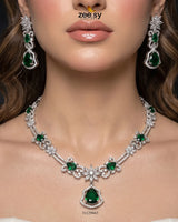 Silver Cocktail Stone Necklace Set Necklace Sets - Zeesy Jewellery Pakistan | Premium Artificial & Imitation Jewellery