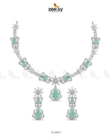Silver Cocktail Stone Necklace Set Silver Mint Green Necklace Sets - Zeesy Jewellery Pakistan | Premium Artificial & Imitation Jewellery