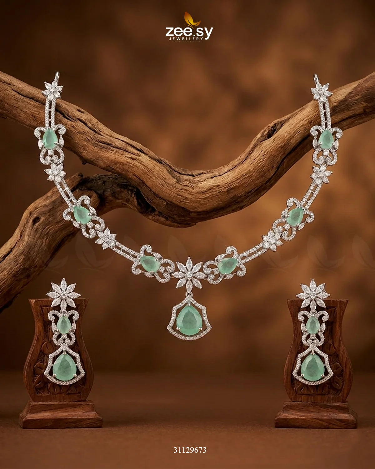 Silver Cocktail Stone Necklace Set Necklace Sets - Zeesy Jewellery Pakistan | Premium Artificial & Imitation Jewellery