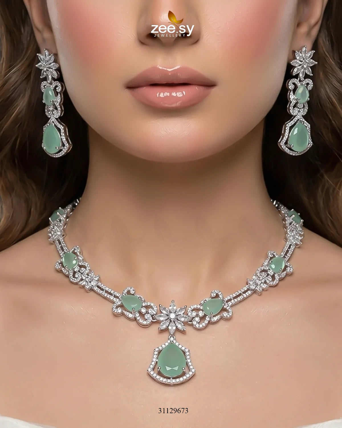 Silver Cocktail Stone Necklace Set Necklace Sets - Zeesy Jewellery Pakistan | Premium Artificial & Imitation Jewellery