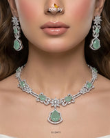 Silver Cocktail Stone Necklace Set Necklace Sets - Zeesy Jewellery Pakistan | Premium Artificial & Imitation Jewellery