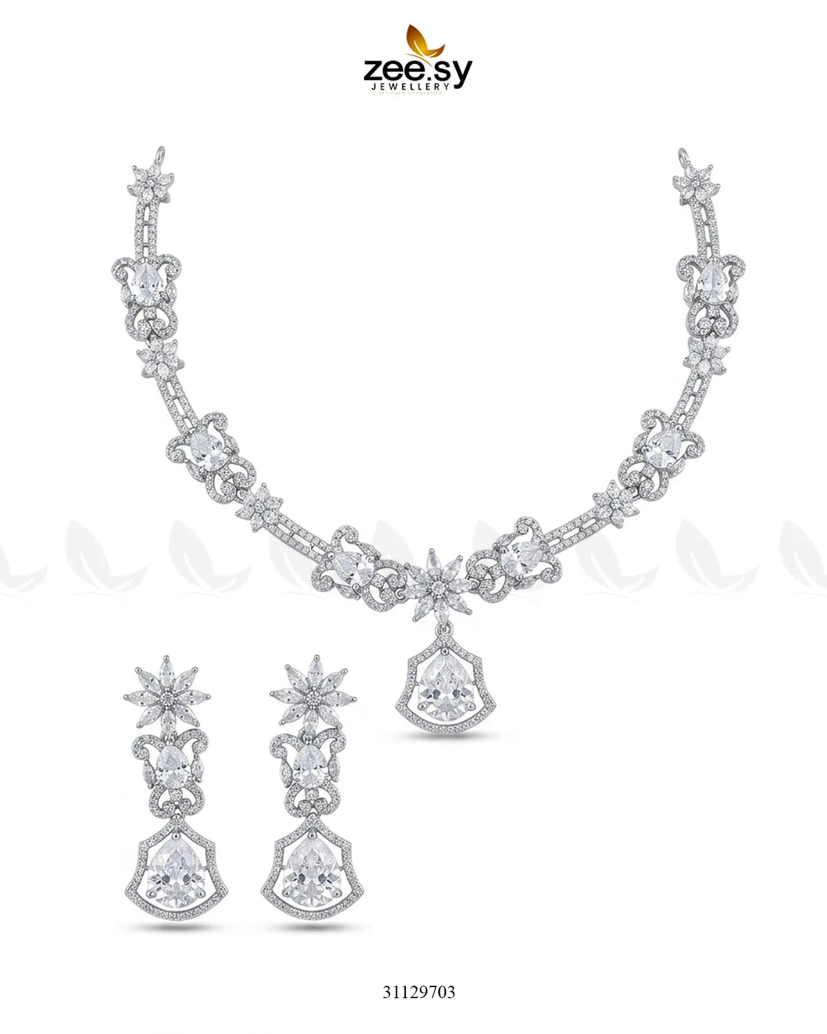 Silver Cocktail Stone Necklace Set Necklace Sets - Zeesy Jewellery Pakistan | Premium Artificial & Imitation Jewellery