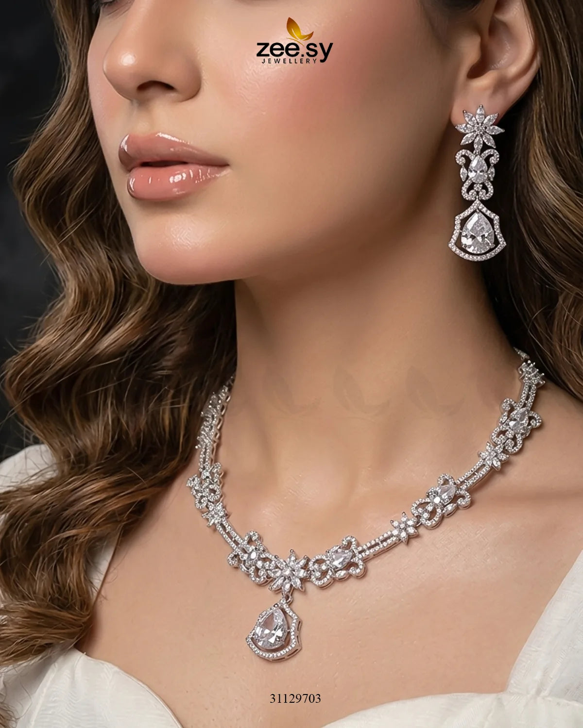 Silver Cocktail Stone Necklace Set Necklace Sets - Zeesy Jewellery Pakistan | Premium Artificial & Imitation Jewellery