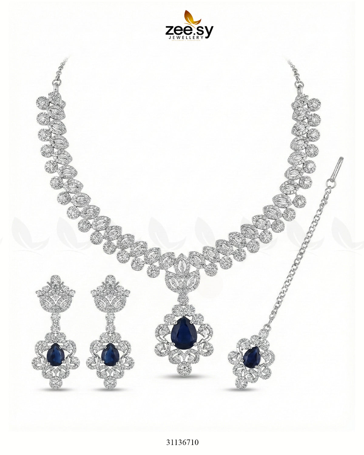 Silver Crystal Pave Necklace Set