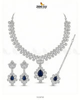 Silver Crystal Pave Necklace Set