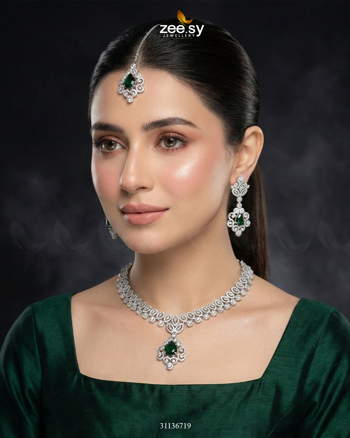 Silver Crystal Pave Necklace Set