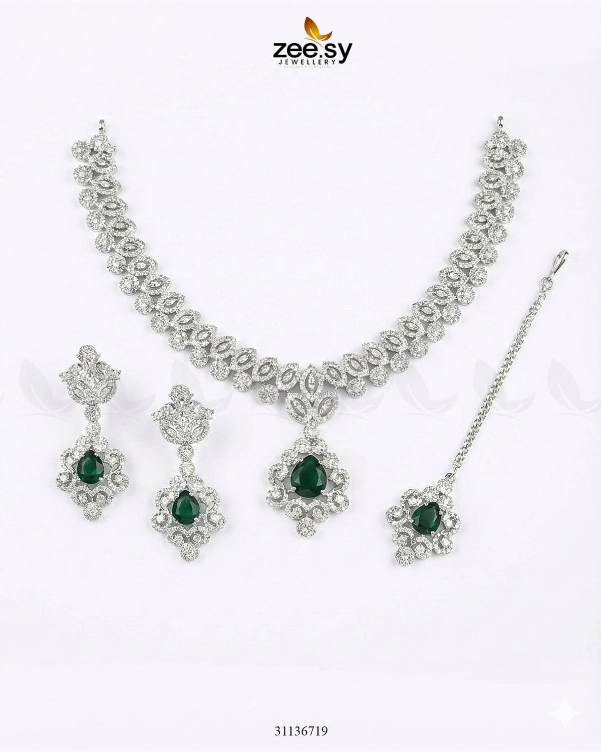 Silver Crystal Pave Necklace Set