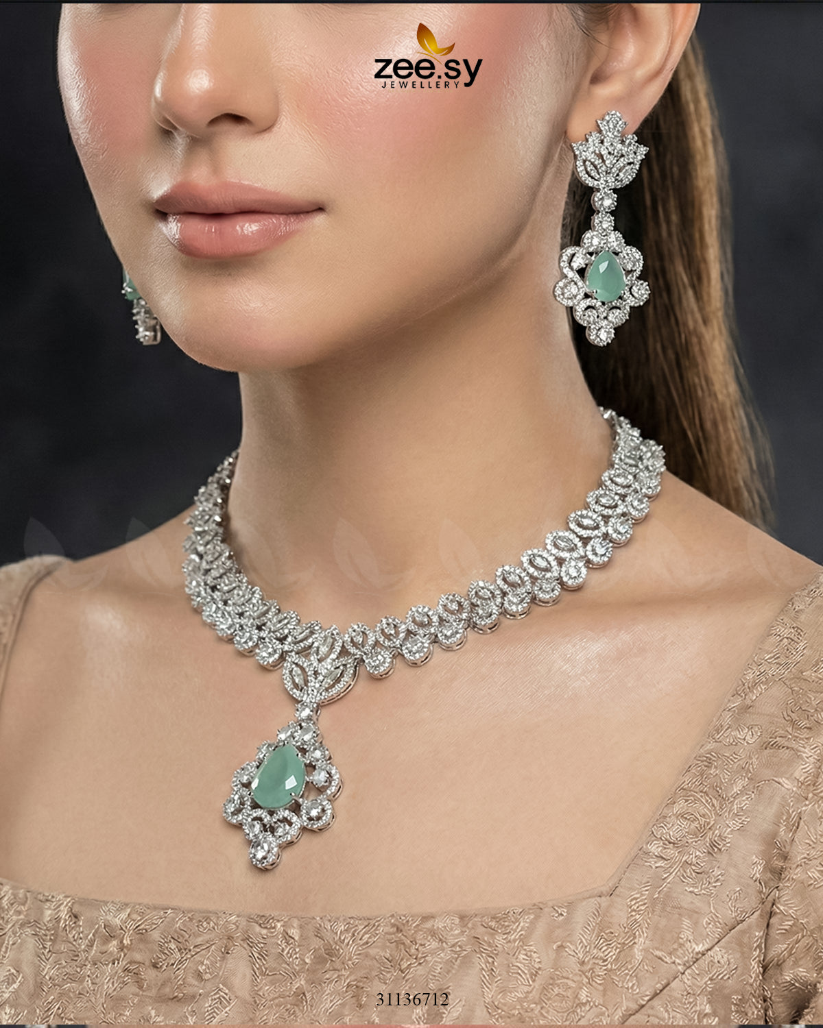 Silver Crystal Pave Necklace Set