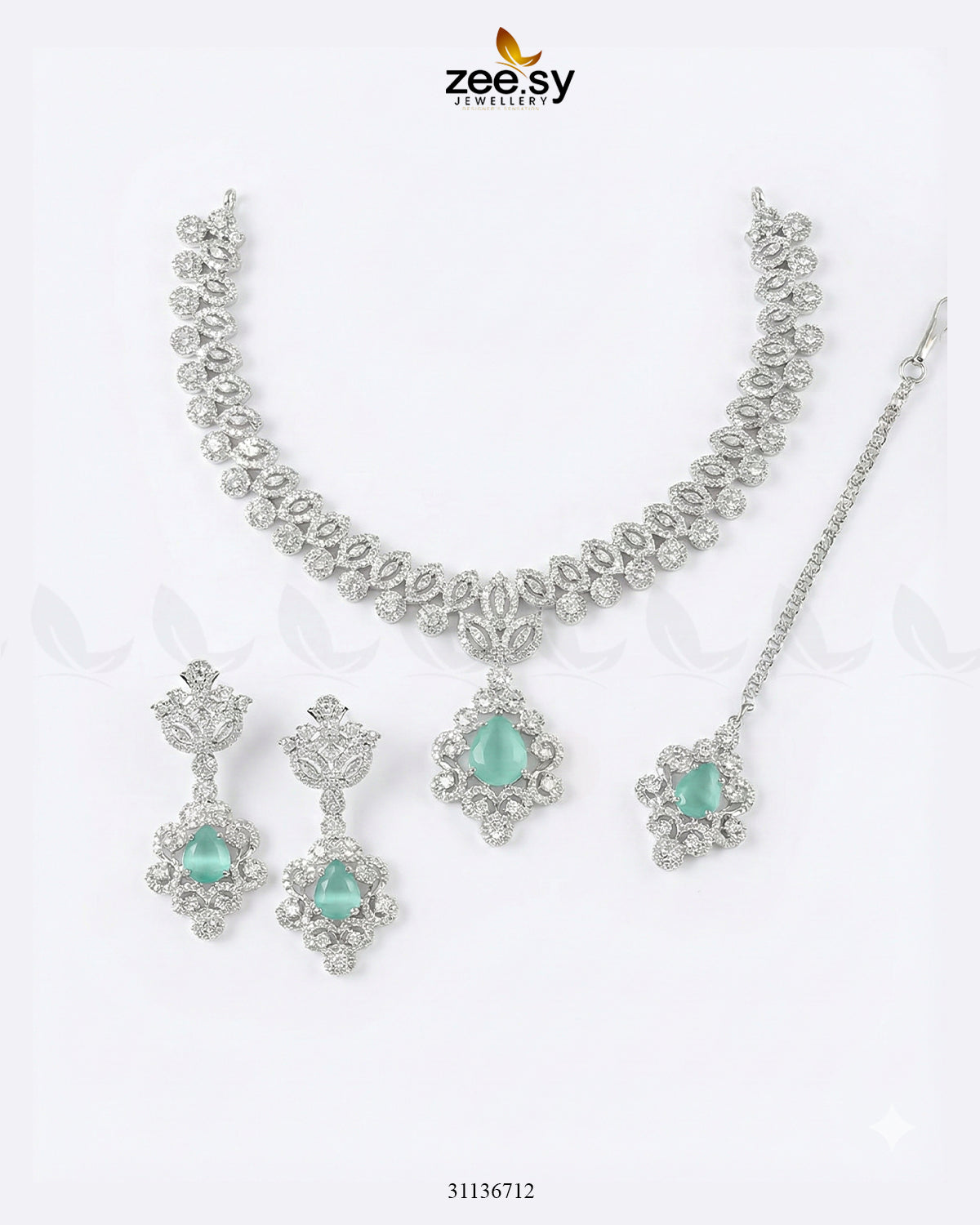 Silver Crystal Pave Necklace Set
