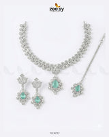Silver Crystal Pave Necklace Set