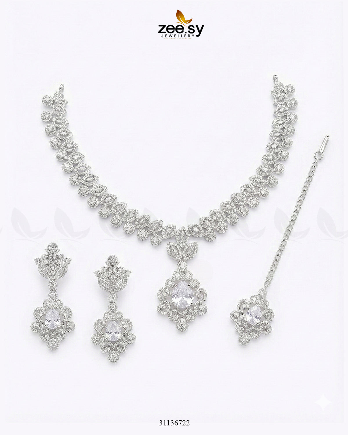 Silver Crystal Pave Necklace Set