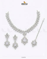 Silver Crystal Pave Necklace Set