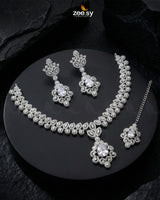 Silver Crystal Pave Necklace Set