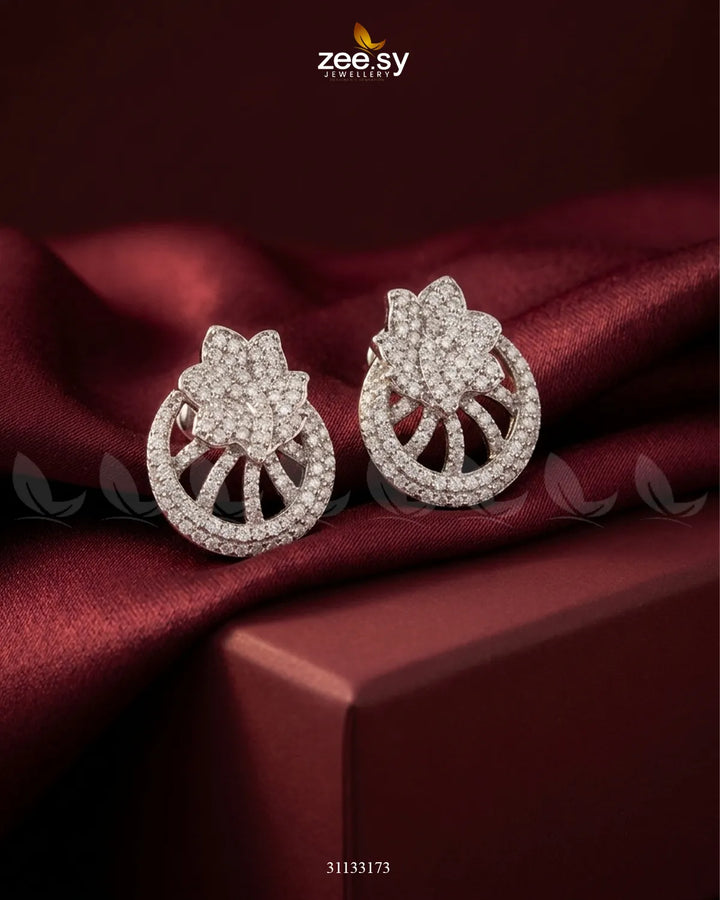 Dainty Floral Gemstone Earrings - Silver