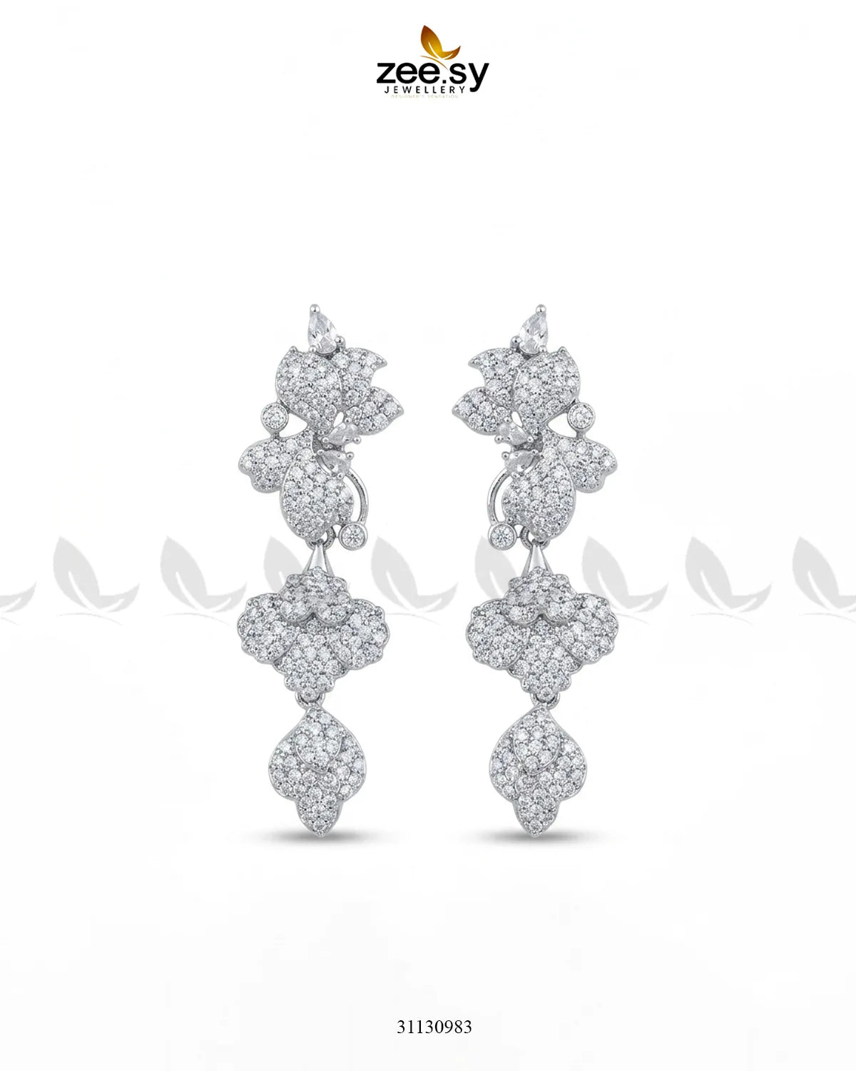 Silver Flower Dangler Cluster Earrings Silver White Earrings - Zeesy Jewellery Pakistan | Premium Artificial & Imitation Jewellery