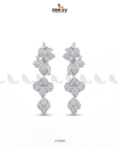 Silver Flower Dangler Cluster Earrings Silver White Earrings - Zeesy Jewellery Pakistan | Premium Artificial & Imitation Jewellery