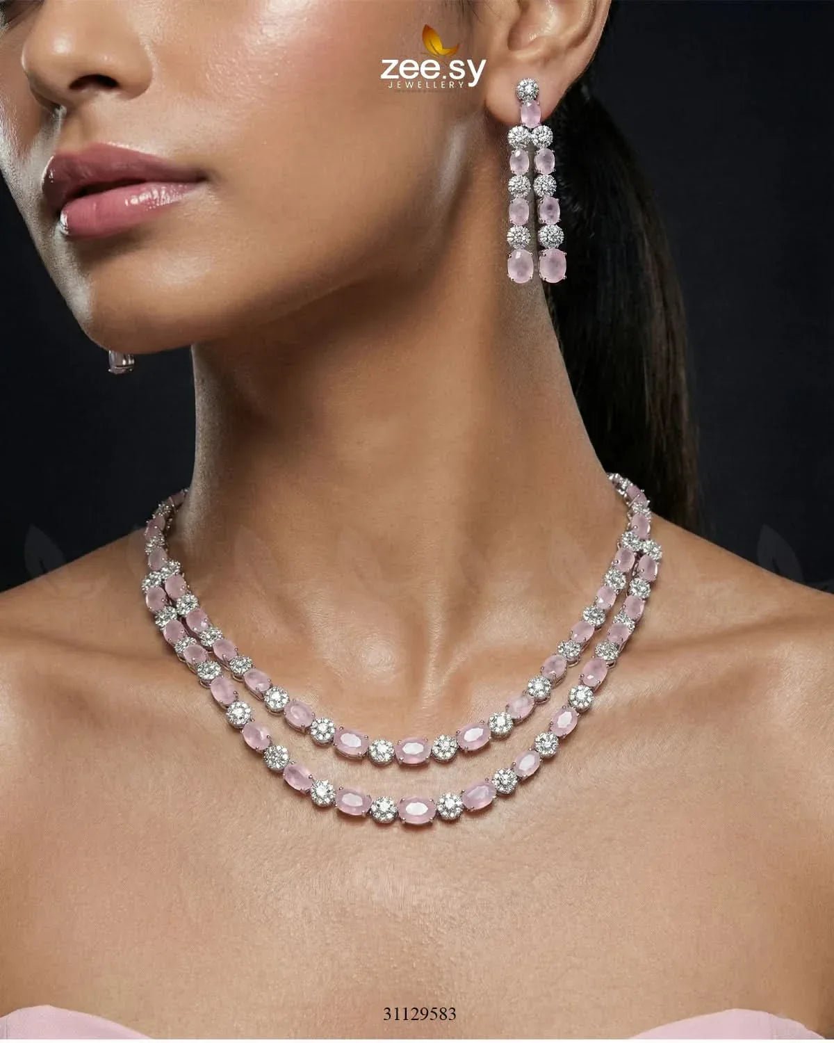 Silver Frost Glimmer Necklace Set - Zeesy.pk