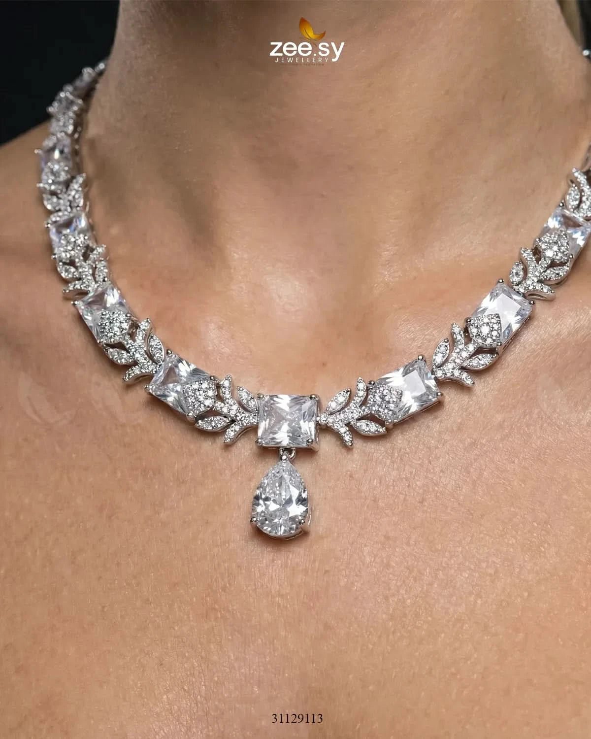 Silver Gilded Statement Necklace Set - Zeesy.pk