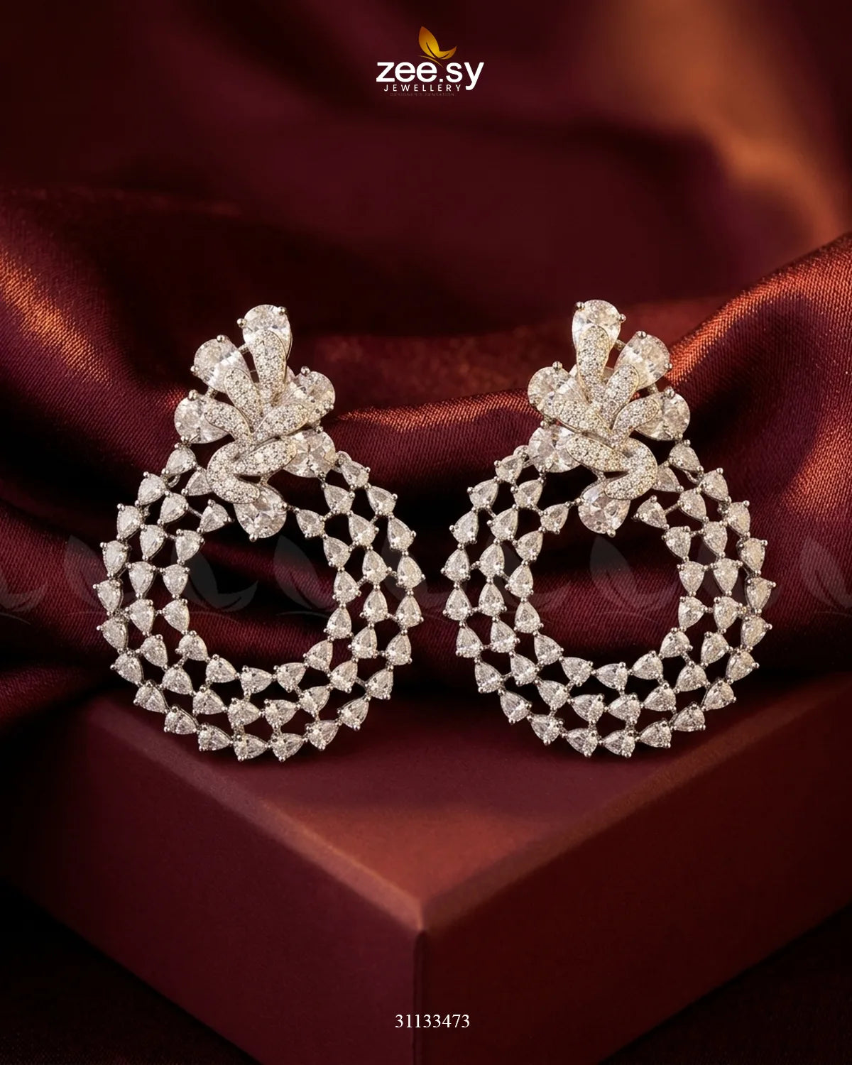 Silver Glimmering Crystal Danglers Earrings Silver White Earrings - Zeesy Jewellery Pakistan | Premium Artificial & Imitation Jewellery