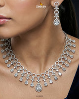 Silver Halo Cascading Necklace Set
